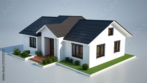 Modern detached houses with white walls and dark roofs, 3D rendering on a light background. © home 3d