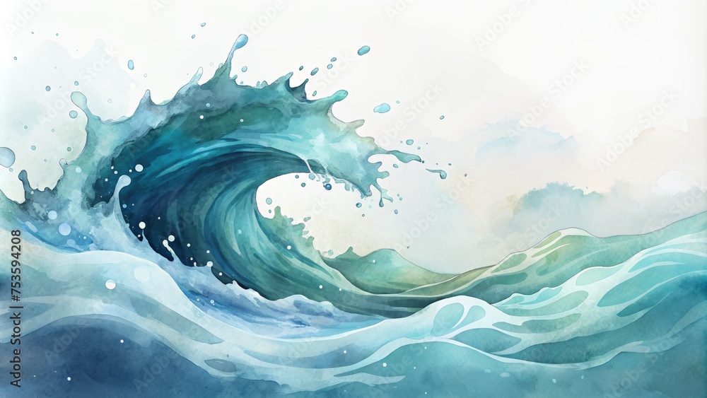 Watercolor illustration of a sea wave on a light background Watercolor illustration of a sea wave on a light background