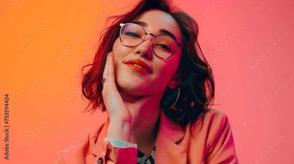 Stylish young woman poses with confidence, casual chic fashion. modern urban style, playful attitude framed by a colorful backdrop. perfect for lifestyle branding. AI Stylish young woman poses with confidence, casual chic fashion. modern urban style, playful attitude framed by a colorful backdrop. perfect for lifestyle branding. AI