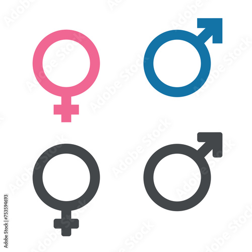 Set of gender symbol. Female and male icon. Man and woman sign. Vector EPS 10. Isolated on white background