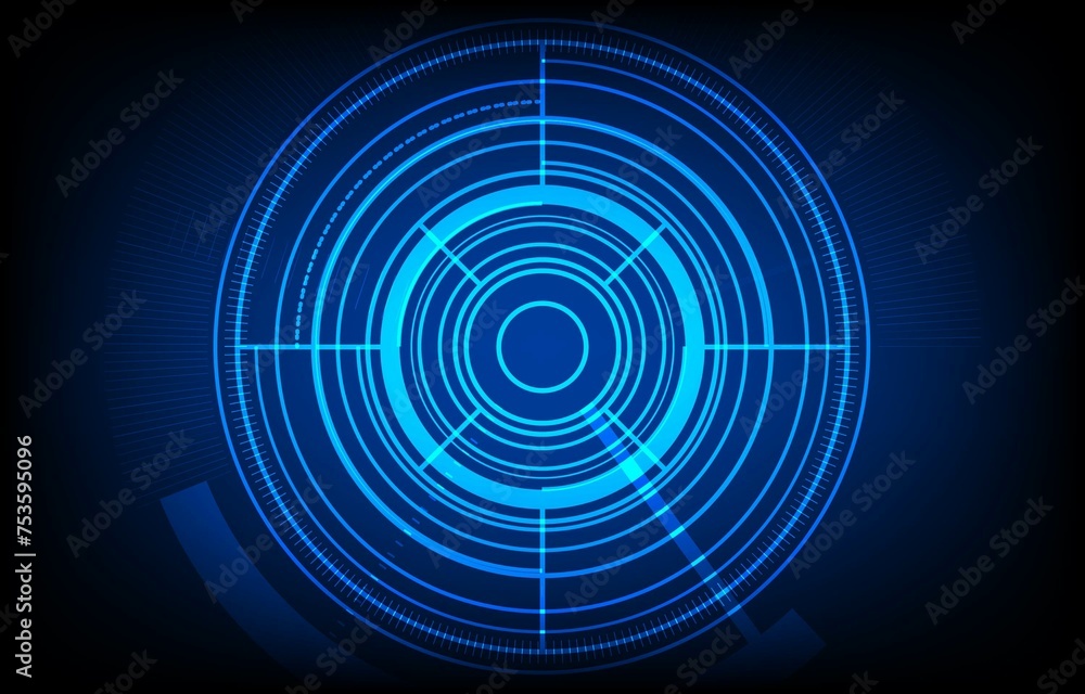 Fototapeta premium Vector illustration of a brightly lit ring around the circle, used for technology work, High tech futuristic digital innovation background, Abstract blue technology background. Hi-tech communication.