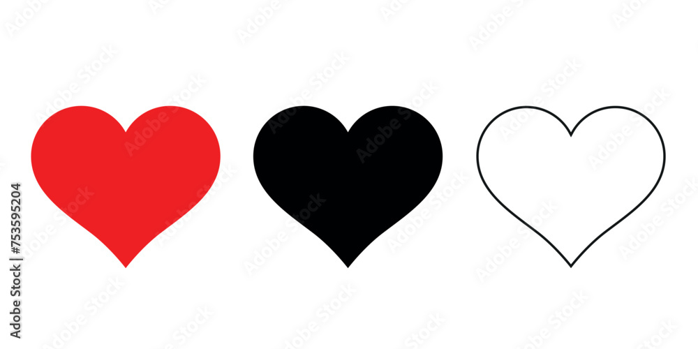 Hearts flat icons. Vector illustration. Red, black, white