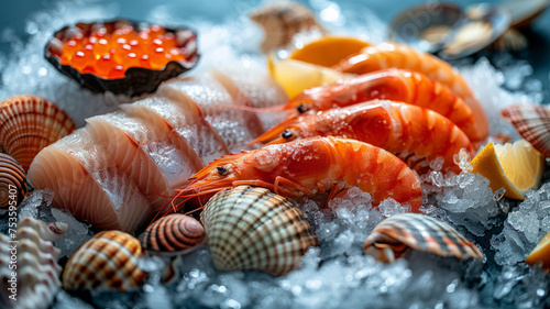 Assorted fresh seafood on ice