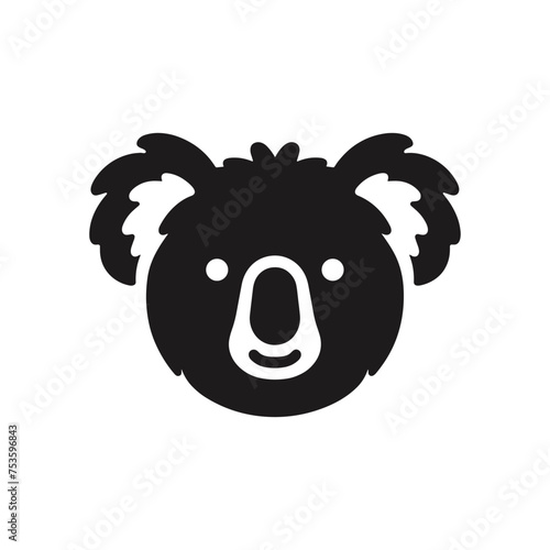 Cute Koala Face Silhouette Vector - Adorable Black and White Animal Illustration