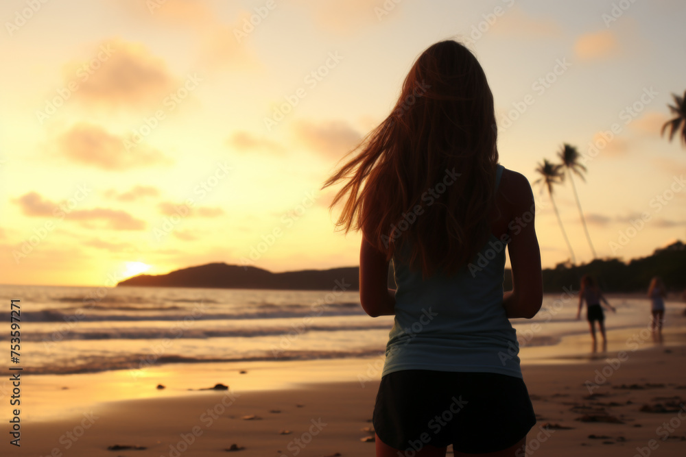 Young Girl Watching Beach Sunset
