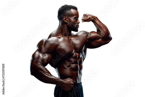 Muscular man posing showing off muscles on transparent background