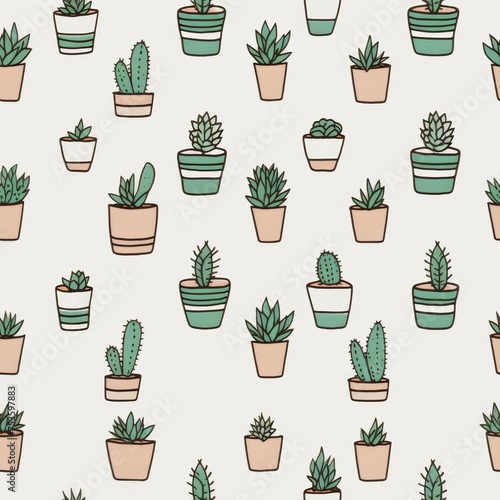potted plants succulents minimal icon illustration seamless pattern © Dina
