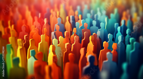 Vibrant digital illustration of a diverse, abstract crowd with a focus on social themes and community. 