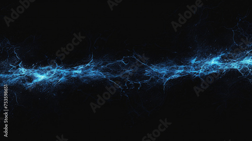 Abstract wave lines, blue light energy on black background.