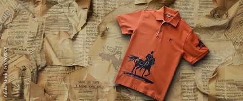 Orange Polo Shirt With Horse Design photo
