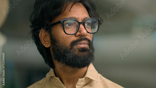 Photography Serious thoughtful Arabian bearded man in glasses in office corporate company th