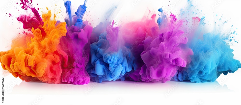 Fototapeta premium Vibrant Colorful Paint Splashes Exploding on Clean White Background