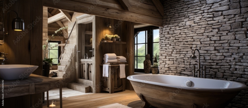 Farmhouse Interior Design with Wooden Bathroom and Elegant Decor Farmhouse Interior Design with Wooden Bathroom and Elegant Decor