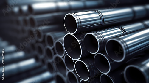 A pile of stainless steel, galvanized, chrome pipes stacked in a warehouse