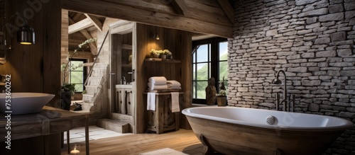Farmhouse Interior Design with Wooden Bathroom and Elegant Decor