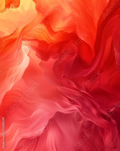Abstract Fluid Art Background with Vibrant Red and Orange Waves, Artistic Texture for Creative Design, Energy and Movement Concept