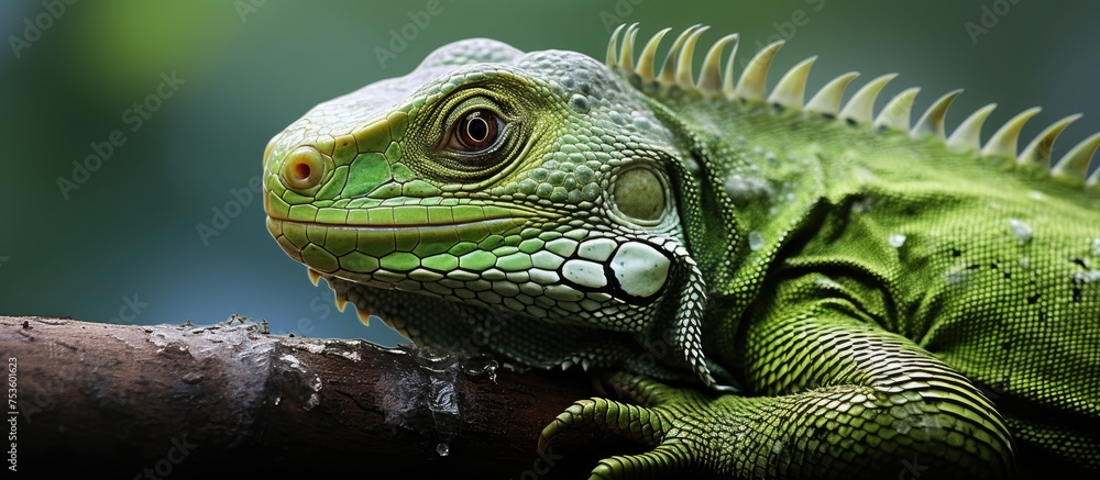 Vibrant Green Lizard Perched Gracefully on a Delicate Tree Branch