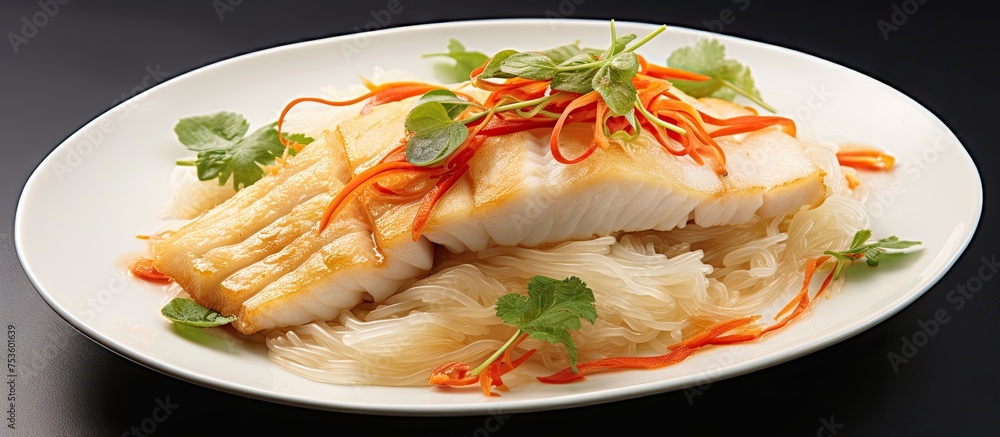 Exquisite Dish with Gourmet Food on a Stylish White Plate - Fine Dining Concept Exquisite Dish with Gourmet Food on a Stylish White Plate - Fine Dining Concept