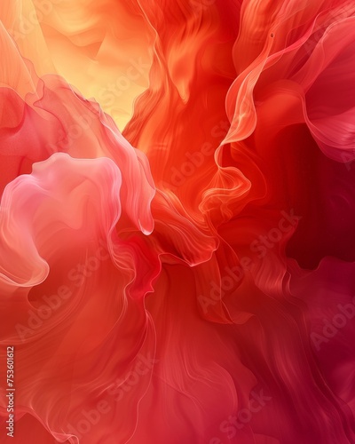 Abstract Fiery Red and Orange Fluid Art Background, Wavy Dynamic Texture for Creative Design Concepts