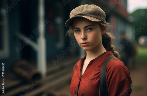 Youthful spirit with a portrait of a young girl sporting a vibrant red baseball cap, captured against the backdrop of an outdoor field, exuding energy and vitality