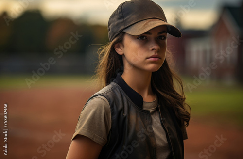 Youthful spirit with a portrait of a young girl sporting a vibrant red baseball cap, captured against the backdrop of an outdoor field, exuding energy and vitality