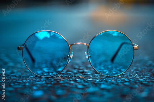 Close up of glasses with blue glass