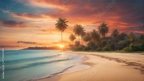 Sunset on the beach, perfect vacation on tropical island, summer holiday travel landscape photo