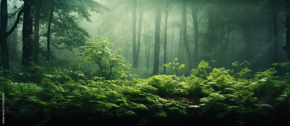 Obraz premium Lush, Verdant Forest Teeming with Diverse Exotic Foliage and Vibrant Plant Life