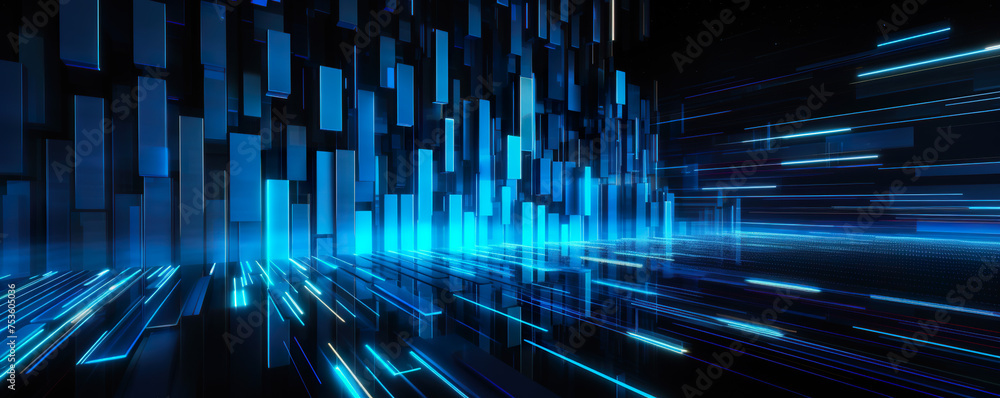 Abstract futuristic network matrix data information technology landscape background. Neon sci fi hi tech wallpaper backdrop - obrazy, fototapety, plakaty 