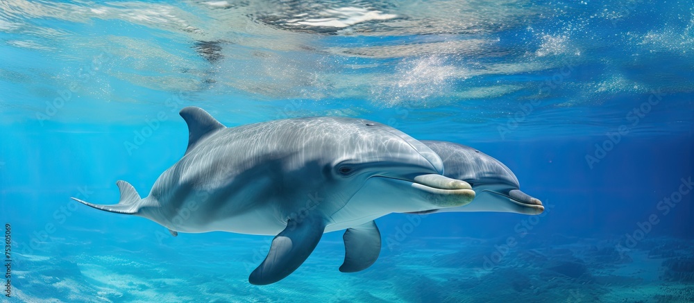 Fototapeta premium Graceful Dolphin Gliding Through Turquoise Waters in a Serene Ocean Scene