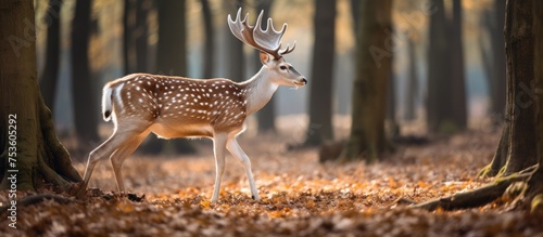 Majestic Deer Gazing Serenely Amidst Verdant Forest Canopy in Peaceful Solitude