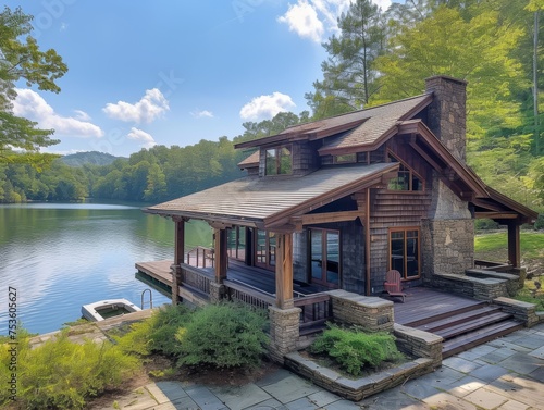 A Craftsman-style retreat nestled on the shores of a pristine lake