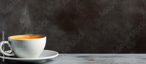 Soothing Morning Ritual: Aromatic Coffee Cup Resting on Wooden Table