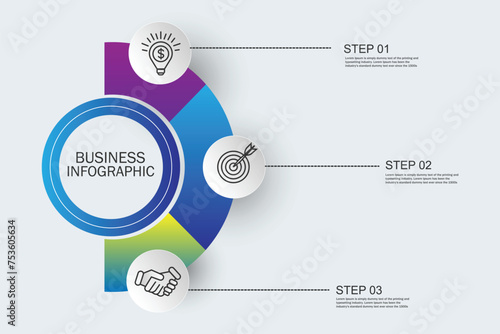 Business infographic semicircle template with 3 options photo
