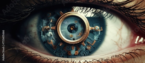 Intense Time Awareness: Clock Reflection Glows Inside Eye of Focused Person
