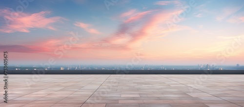 Captivating Urban Skyline View from High-rise with Modern Cityscape Background photo