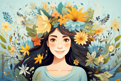  Animated Girl Adorned with a Floral Crown