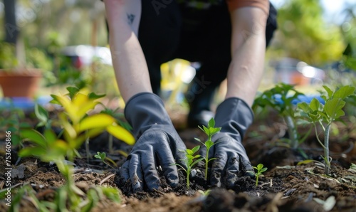 Person gardening during golden hour