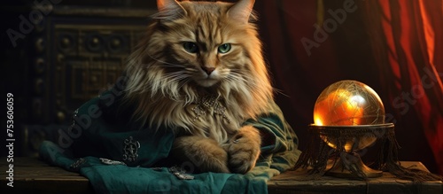 Curious Cat Observing Candle Flame on Wooden Table in Cozy Home Environment