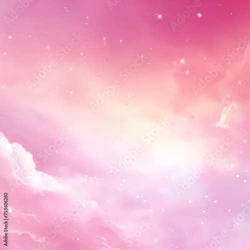 Dreamy Pink Sky with Stars and Soft Clouds, Fantasy Background, Magical Evening Twilight