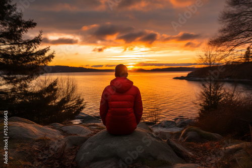 Person Meditating at Lakeside Sunset