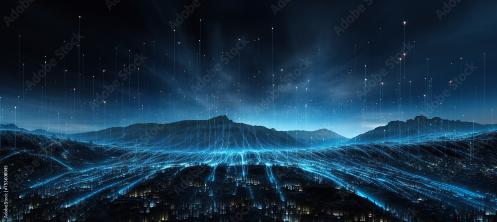 Futuristic advanced sci fi digital city landscape background. Information technology age concept wallpaper backdrop