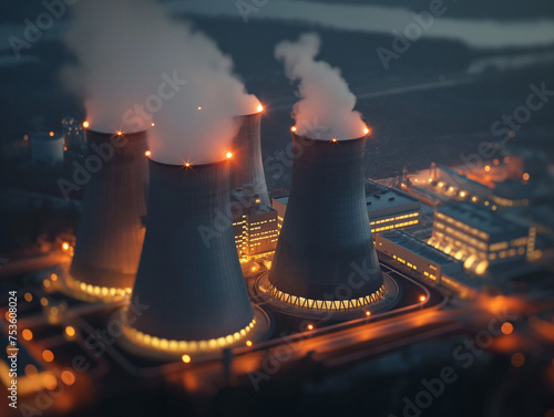 centrale nucléaire de nuit photo