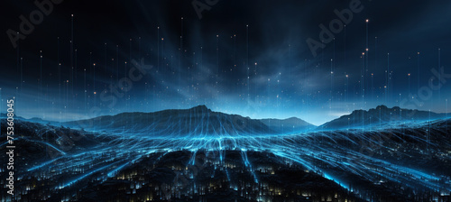 Futuristic advanced sci fi digital city landscape background. Information technology age concept wallpaper backdrop