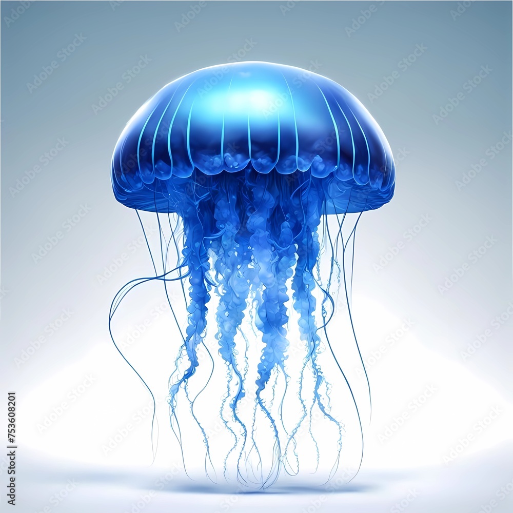 3d blue jellyfish on a blue-white background. 3d blue jellyfish on a blue-white background.