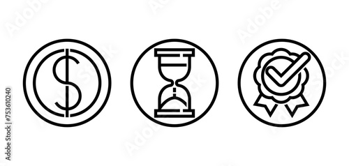 Cost, Quality, Speed - icons set in bold line