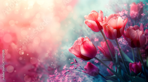 spring banner, background for postcards made of tulips made in painting style for sale booklets