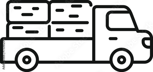 Full truck of bale hay icon outline vector. Natural harvesting. Farm field crate