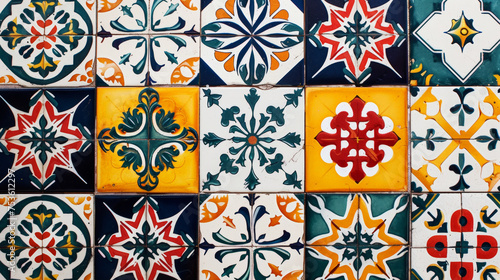 Vintage traditional tile background. Colourful azulejos pattern. Generative AI