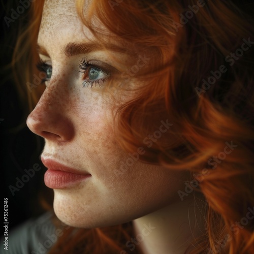 close up portrait of a red hair woman
